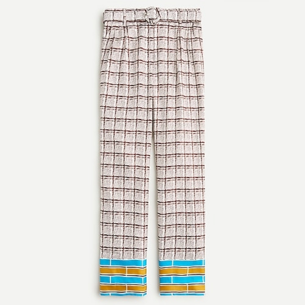 New! J Crew size 10 Silk-twill Pants Mini Windowpane Speckled Plaid Bottoms NWT